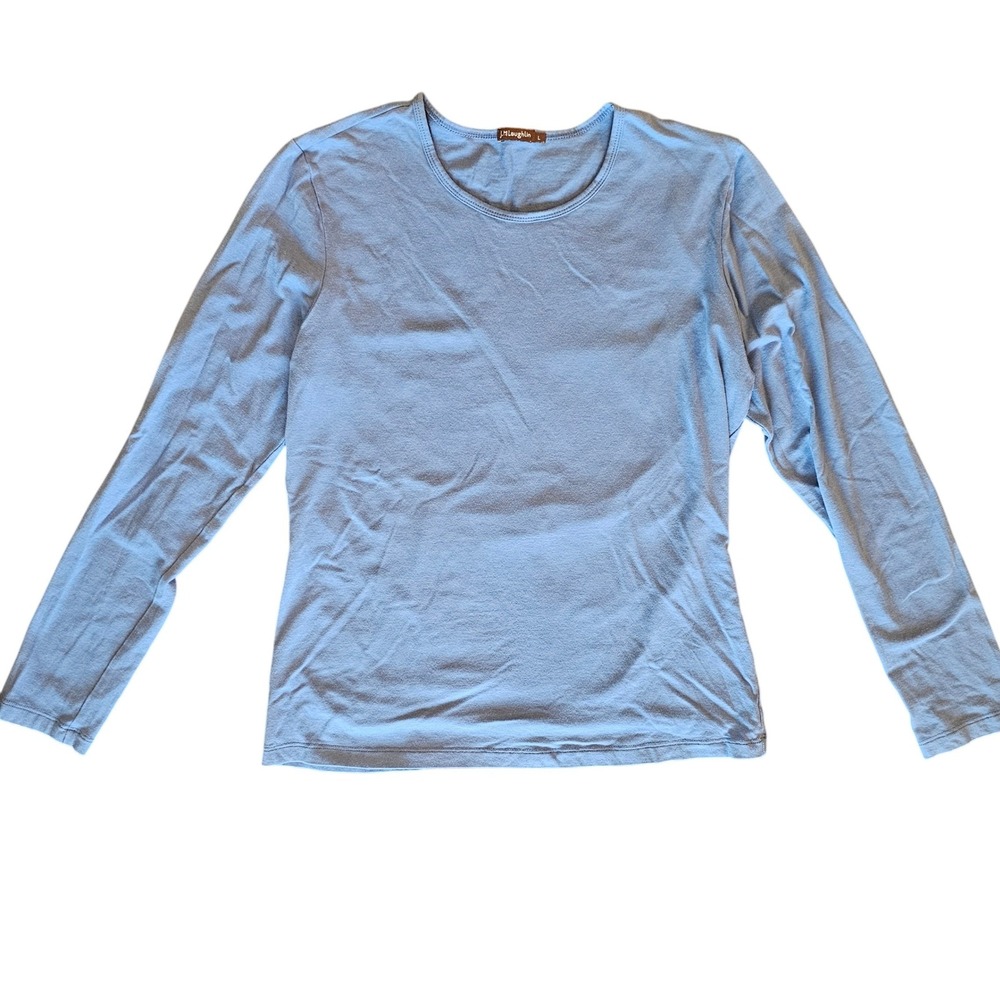 J.McLaughlin Womens Blue Cotton Modal Long Sleeve Crewneck Tee Shirt Size L